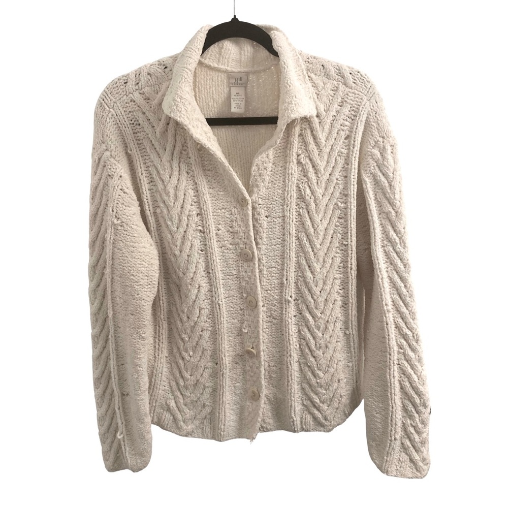 J. Jill Hand Knit Ivory Sweater Cardigan Size MP